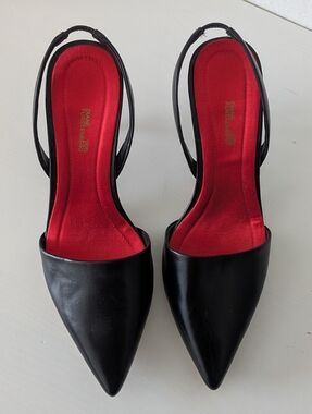Diane von Furstenberg Black Pointed Slingback Pumps - Red Insole